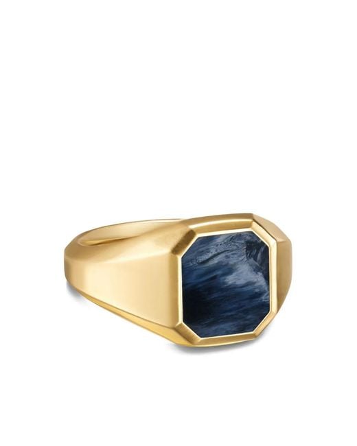David Yurman Blue 18K Streamline Pietersite Signet Ring for men