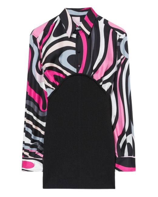 Emilio Pucci Black Marmo-Print Shirt Mini Dress