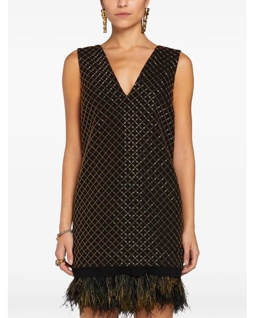Roberto Cavalli Brown Feather-Trim Mini Dress