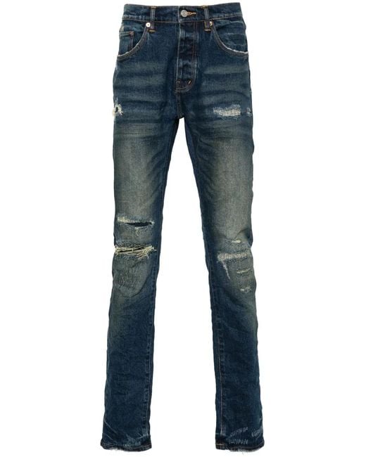 Purple Brand Blue Distressed Skinny Jeans for men