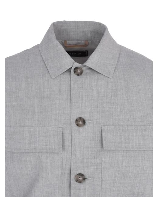 Peserico Gray Slub-Texture Button-Pocket Jacket for men