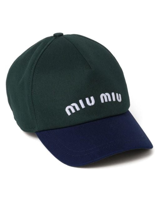 Cappello da baseball con ricamo di Miu Miu in Green