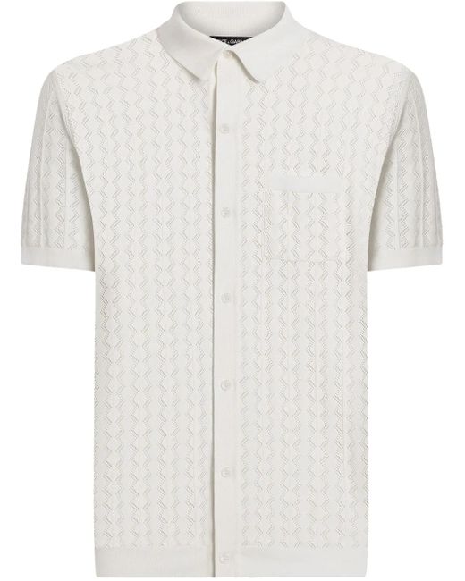 Dolce & Gabbana White Openwork Cotton Polo Shirt for men