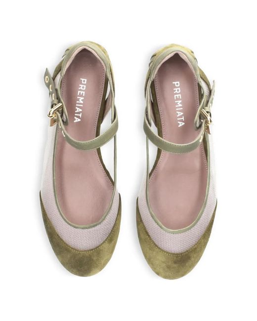Premiata White Buckle Ballet Flats