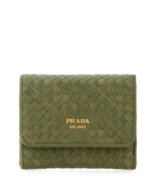 Prada Green Woven Leather Wallet