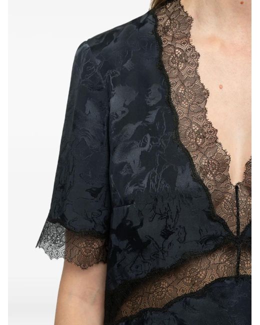 Zadig & Voltaire Blue Lace-Trim Jacquard Top