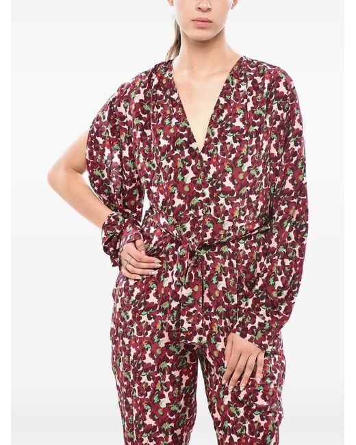 Stella McCartney Red Blossom Floral-Print Silk Jumpsuit