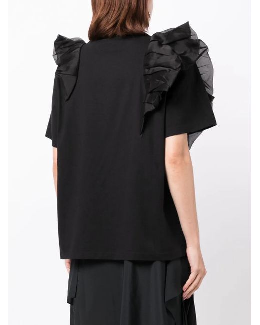 JNBY Black Ruffled Crew-Neck Cotton T-Shirt