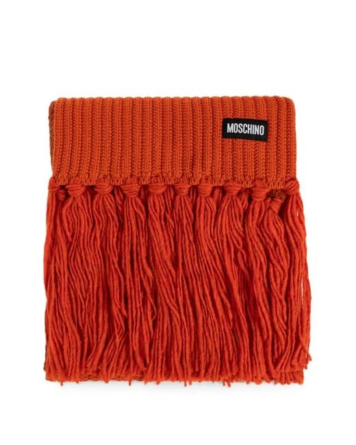 Moschino Red Ribbed Fringed Scarf