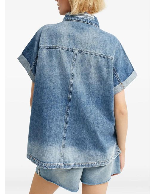 One Teaspoon Blue Buttoned Flap-Pocket Shirt