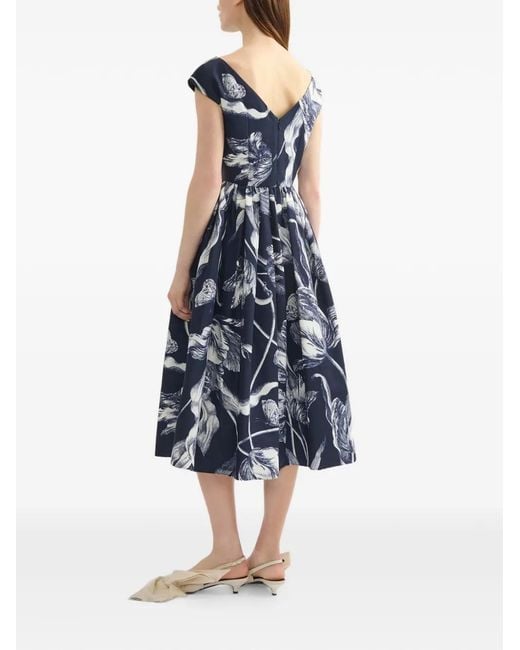 Erdem Blue Floral-Print Midi Dress