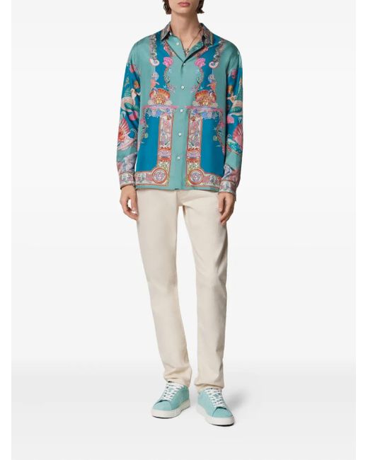 Versace Blue Coral Theatre Silk Shirt for men
