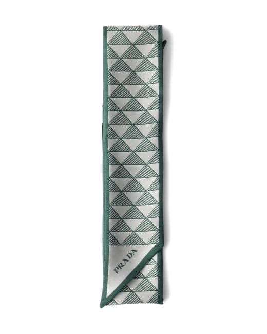 Prada Green Symbole-Pattern Silk Scarf