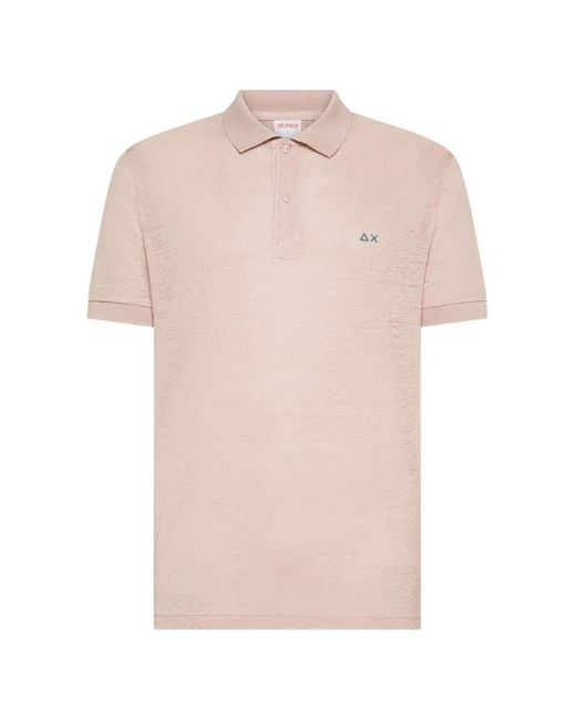 Sun 68 Pink Linen Polo Shirt for men