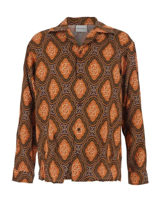 Drole de Monsieur Brown La Chemise Médaillon Cuban Collar Patterned Shirt for men