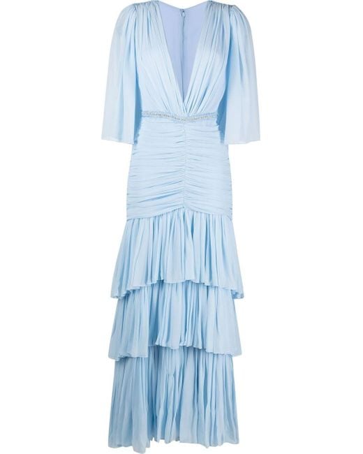 Costarellos Silk Tiered Ruffled Evening Dress in Blue | Lyst Canada