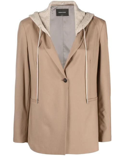 Fabiana Filippi Natural Hooded Single-Breasted Blazer