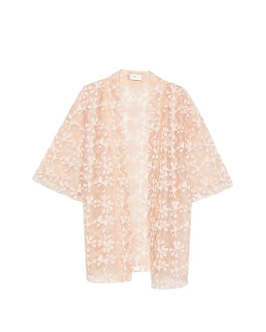 Hui Milano Natural Alberto Floral-Appliqué Sheer Kimono