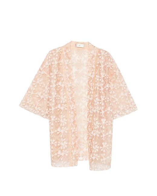 Hui Milano Natural Alberto Floral-Appliqué Sheer Kimono