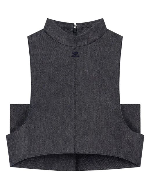 Courreges Black Mock-Neck Denim Top