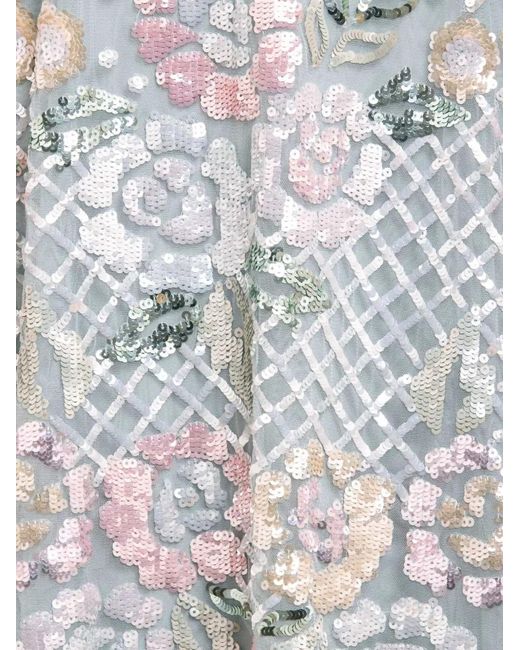 Needle & Thread White Rosalie Sequin-Embellished Floral Dress