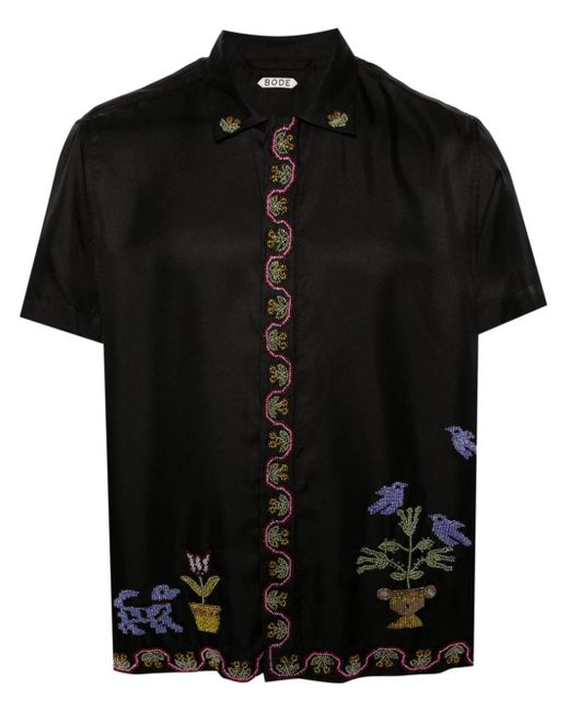 Bode Black Garden Sampler Silk Shirt for men