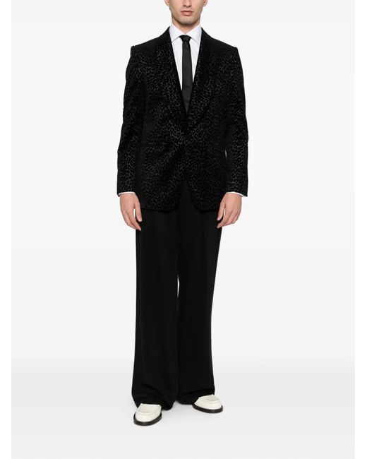 Fursac Black Pattern Animal Cotton Blazer for men