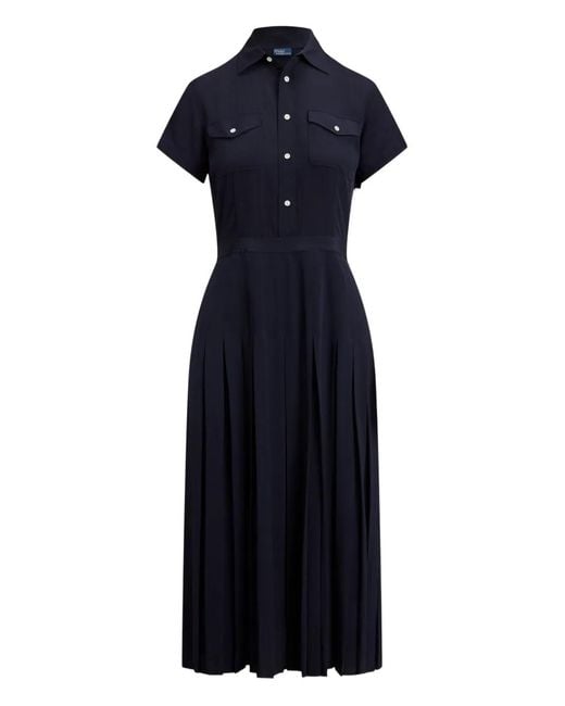 Polo Ralph Lauren Blue Short Sleeve Long Dress With Logo