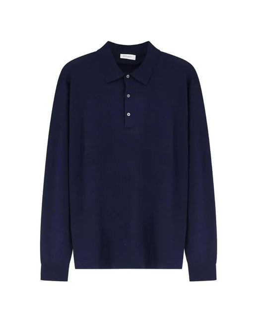 Bramani Cashmere Blue Long-Sleeve Polo Shirt for men