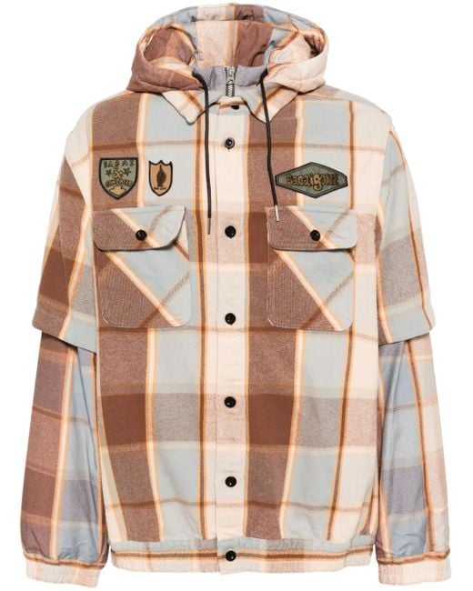 メンズ Sacai チェック シャツジャケット Brown