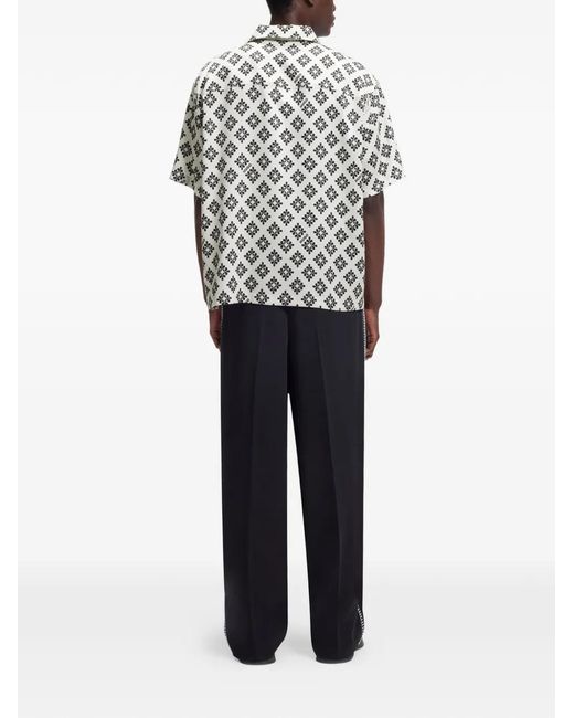 HUGO White Geometric-Print Short-Sleeve Shirt for men
