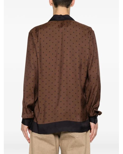 Sandro Brown Monogram-Pattern Shark-Collar Shirt for men