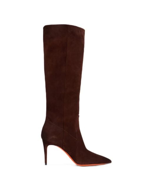 Santoni Brown Pointed-Toe Suede Boots