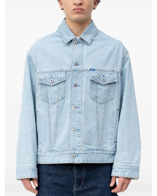 HUGO Blue Buttoned-Pockets Denim Jacket for men