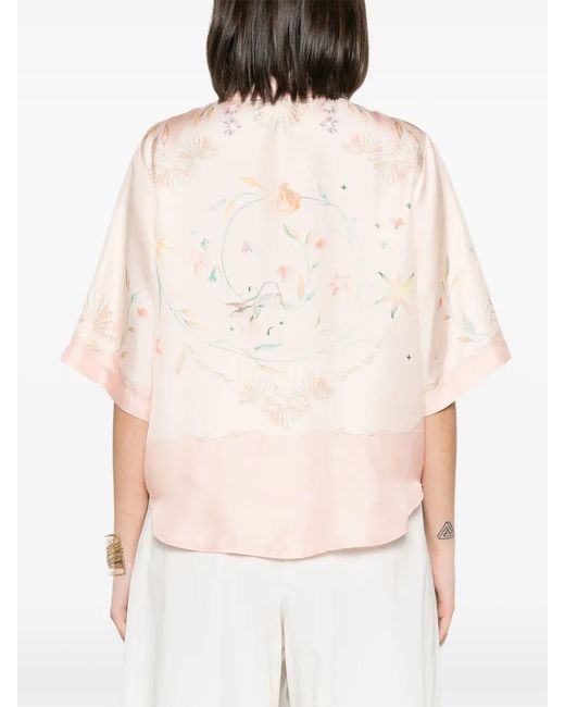 Forte_forte Pink Floral-Print Silk Shirt