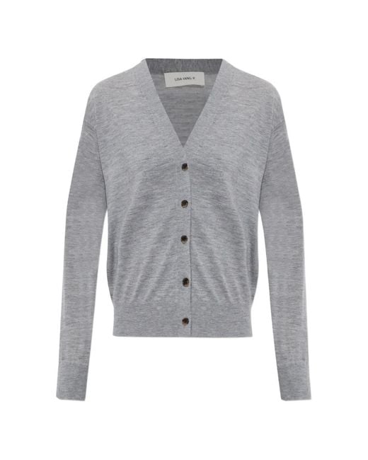 Lisa Yang Gray Buttoned V-Neck Cardigan