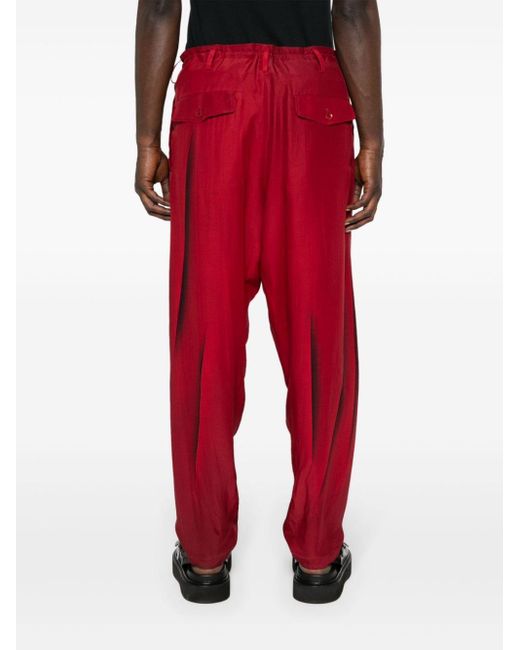 Yohji Yamamoto Red Abstract-print Silk Trousers for men