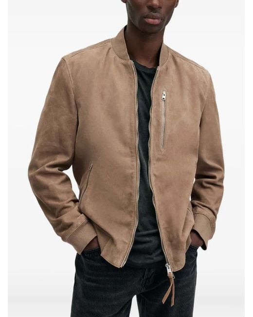 AllSaints Men's Natural Zip-Pocket Suede Bomber Jacket