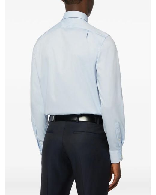 Boggi Blue Opne-Collar Cotton Shirt for men
