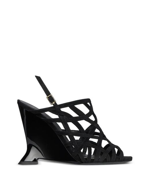Balmain Black Wedge Cage Sandals