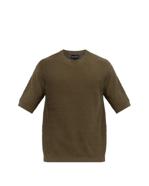 Emporio Armani Green Textured Short-Sleeve T-Shirt for men
