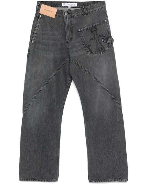 J.W. Anderson Gray Relaxed Fit Jeans With Diagonal Stitching And Embroidered Logo for men