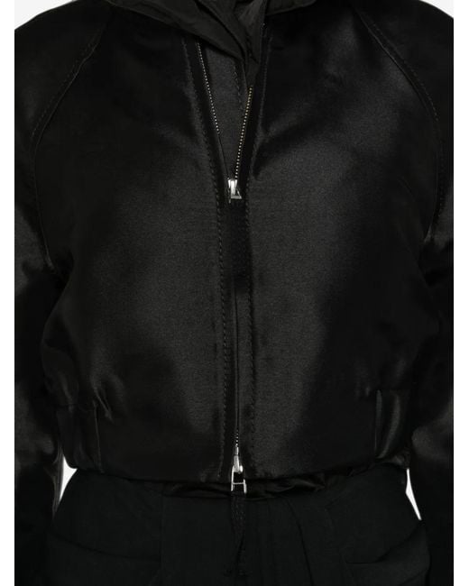 Susanne Bommer Black Ruffled-Collar Cropped Blouson Jacket