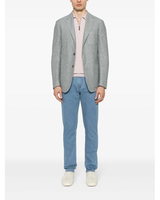 Canali Blue Logo-Patch Slim-Fit Jeans for men