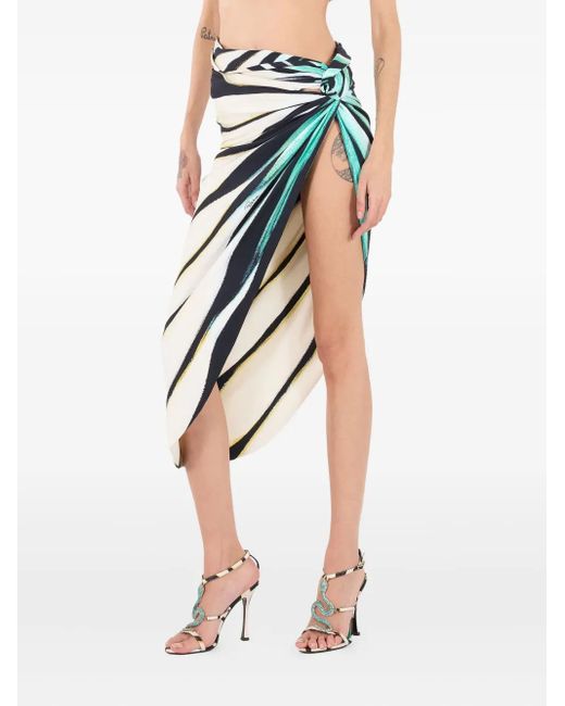 Roberto Cavalli White Ray Of Sea Print Twisted Draped Wrap Sarong