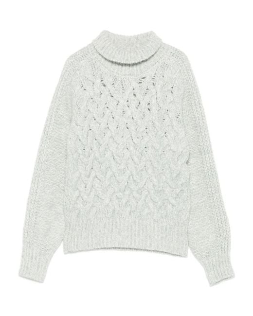 Eleventy White Rollkragenpullover Mit Zopfmuster