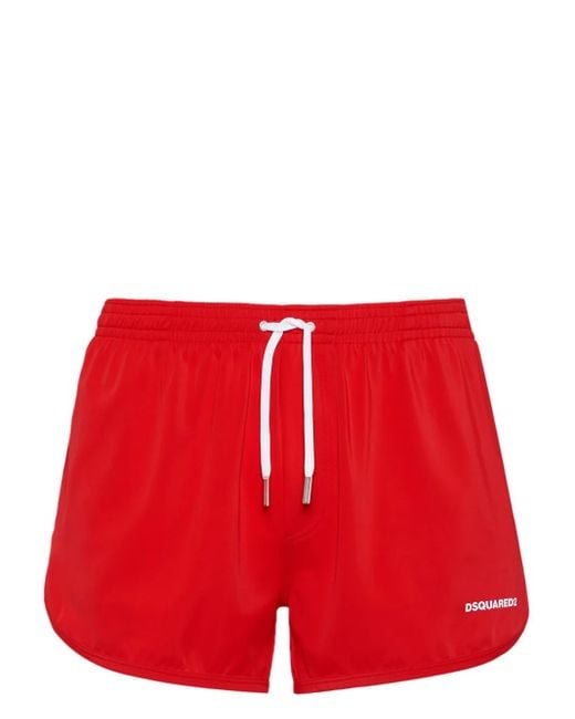 メンズ DSquared² サイドスリット トランクス水着 Red