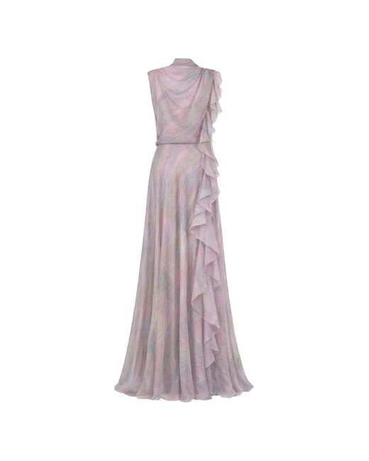 Gemy Maalouf Purple Ruffled Side-Slit Dress