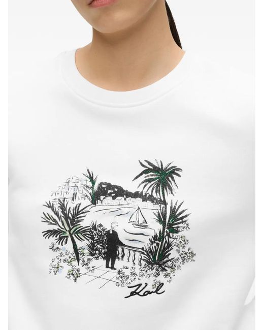 Karl Lagerfeld White Graphic-Print T-Shirt