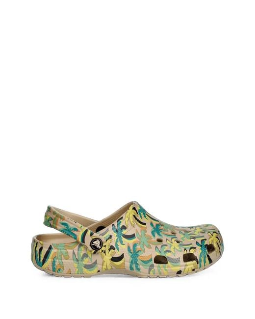 CROCSTM Green Classic Retro Summer Palm-Print Slides